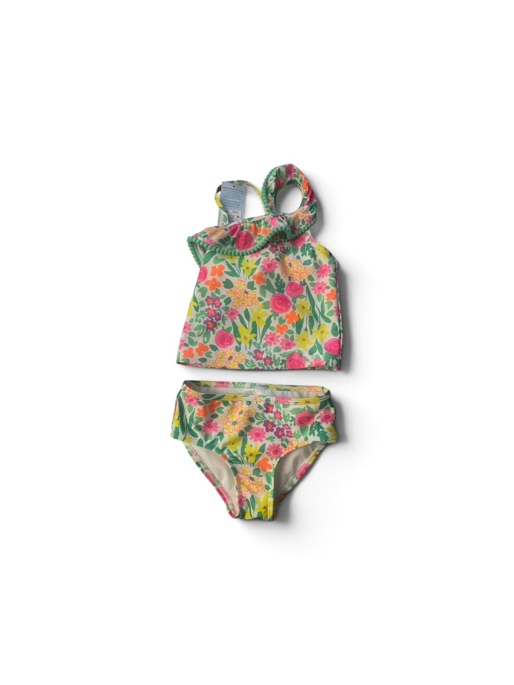 Floral Ruffle Tankini - Pink, Green & Yellow